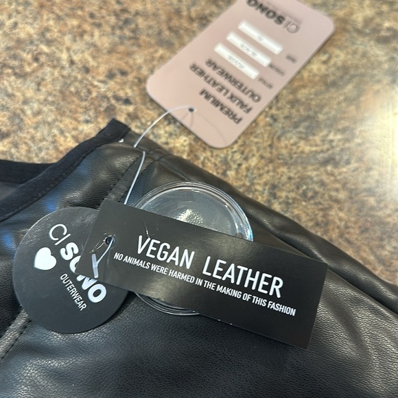 Ci Sono By Cavalini Vegan Leather Crop Vest Black Womens Size XL Pockets - Picture 11 of 15